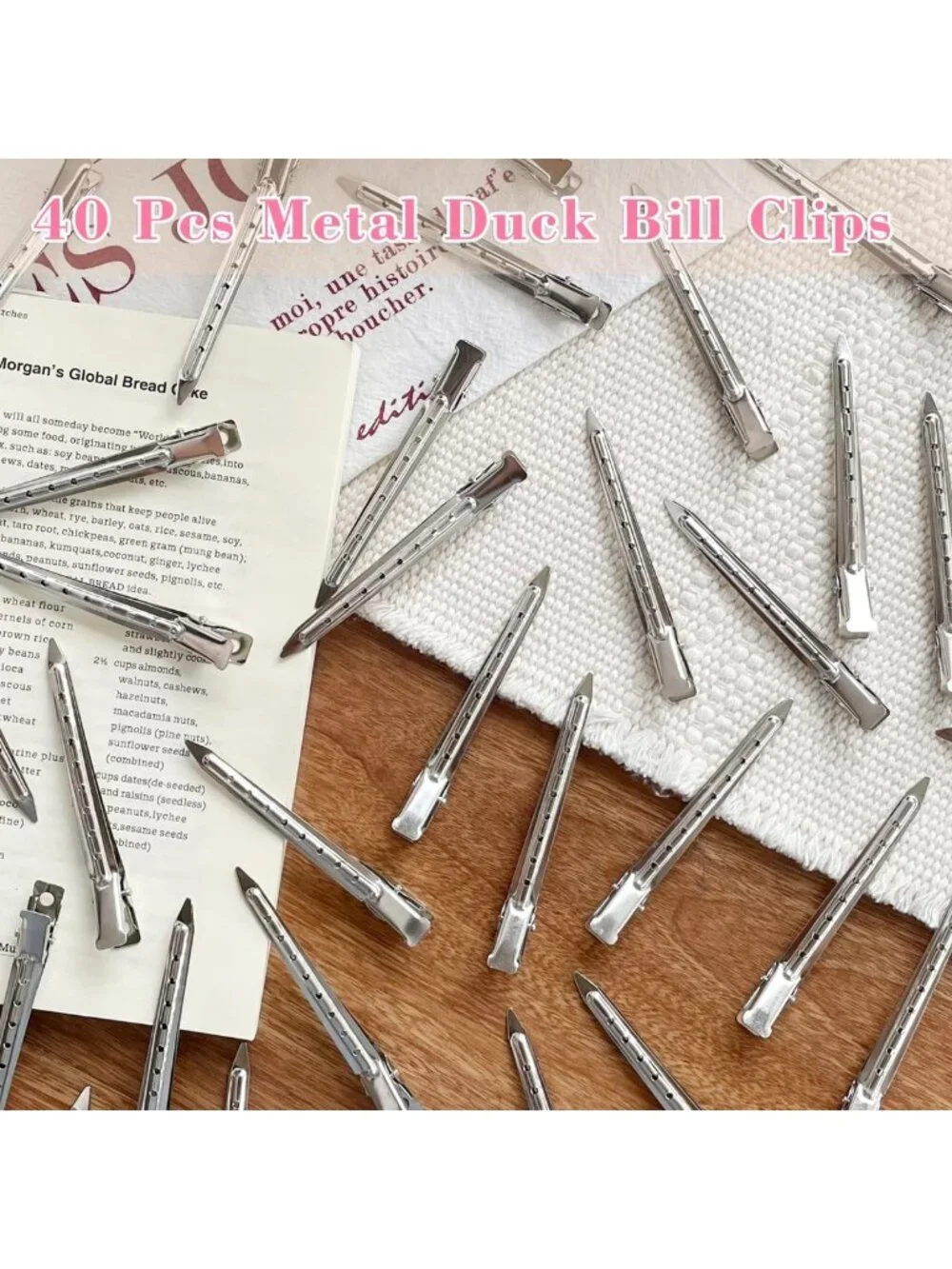 40 PCS Metal Duck Billed Clips for Hair Styling, Coloring & Rollers - Silver